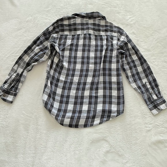 Wrangler Jeans Co Plaid Button Shirt Boys L 10/12 Western Gray Blue - Picture 7 of 8